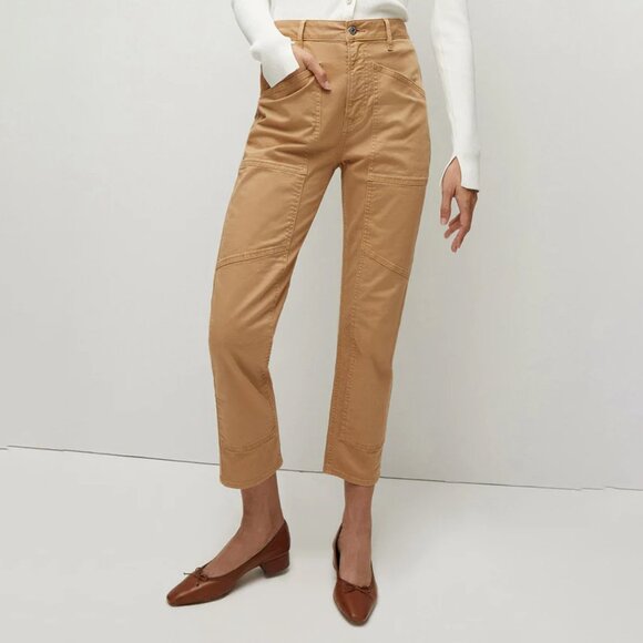 Veronica Beard Arya Straight Leg Crop Pants Seam Details Khaki Size 32 NEW NWT - Picture 1 of 12
